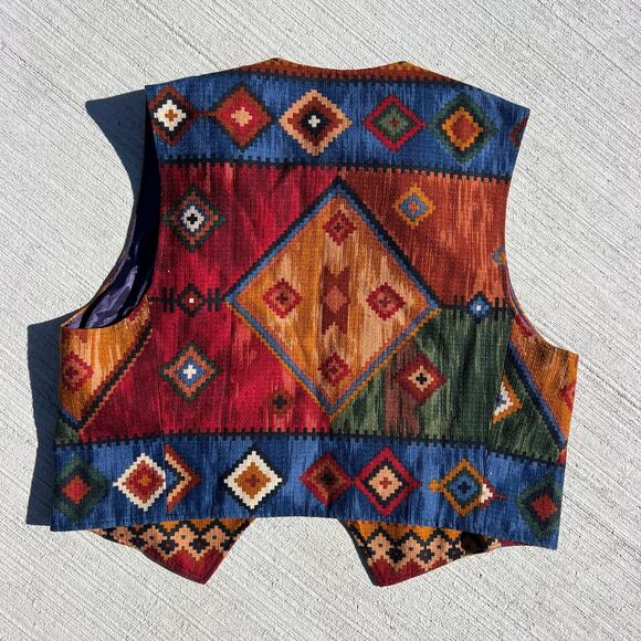 VTG 90s Coldwater Creek muted primary Southwestern Aztec tapestry vest LARGE - Picture 2 of 4